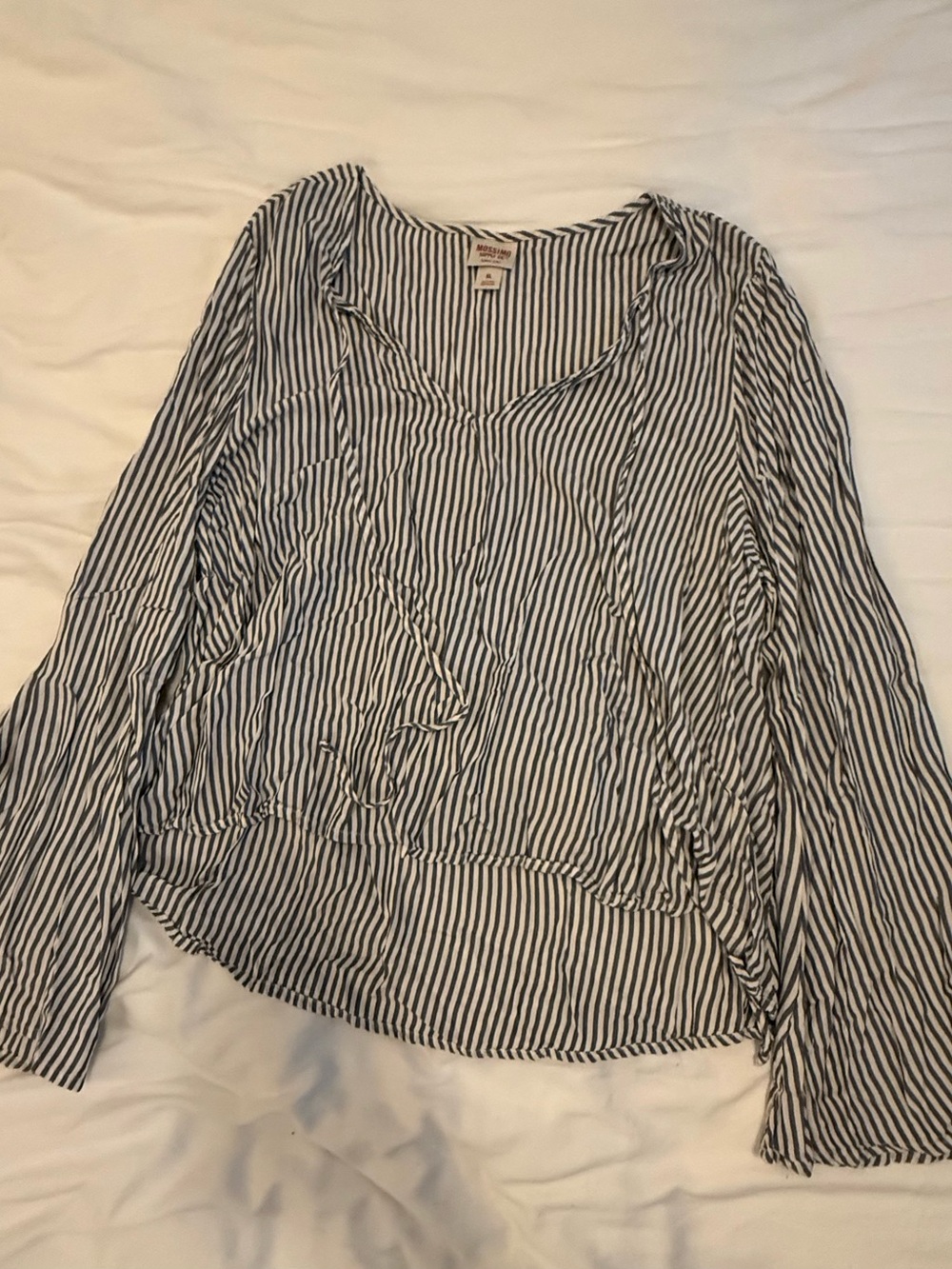 Mossimo Supply Co. Navy and White Striped V-Neck Long Sleeve Blouse